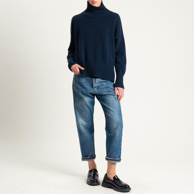 Zeroassoluto-Maglia collo montato bordi a coste - blu