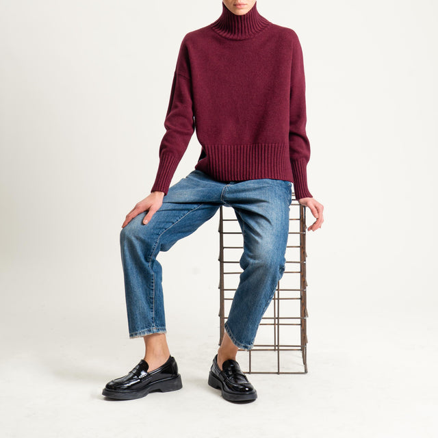 Zeroassoluto-Maglia collo montato bordi a coste - bordeaux
