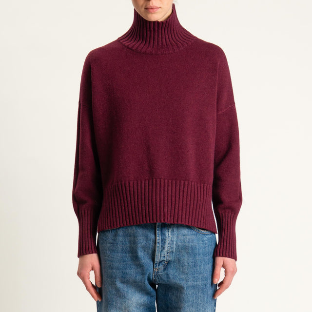 Zeroassoluto-Maglia collo montato bordi a coste - bordeaux