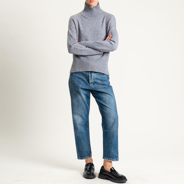 Zeroassoluto-Maglia collo montato bordi a coste - grigio melange