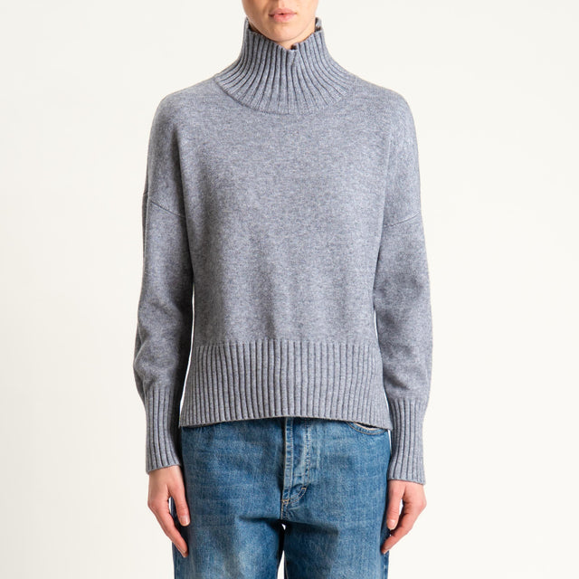 Zeroassoluto-Maglia collo montato bordi a coste - grigio melange