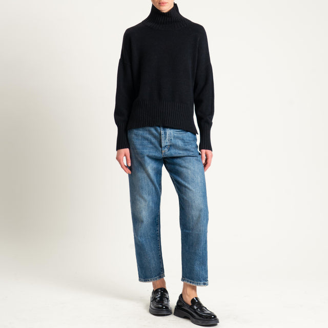 Zeroassoluto-Maglia collo montato bordi a coste - nero