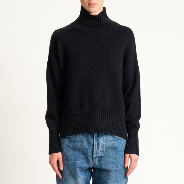 Zeroassoluto-Maglia collo montato bordi a coste - nero