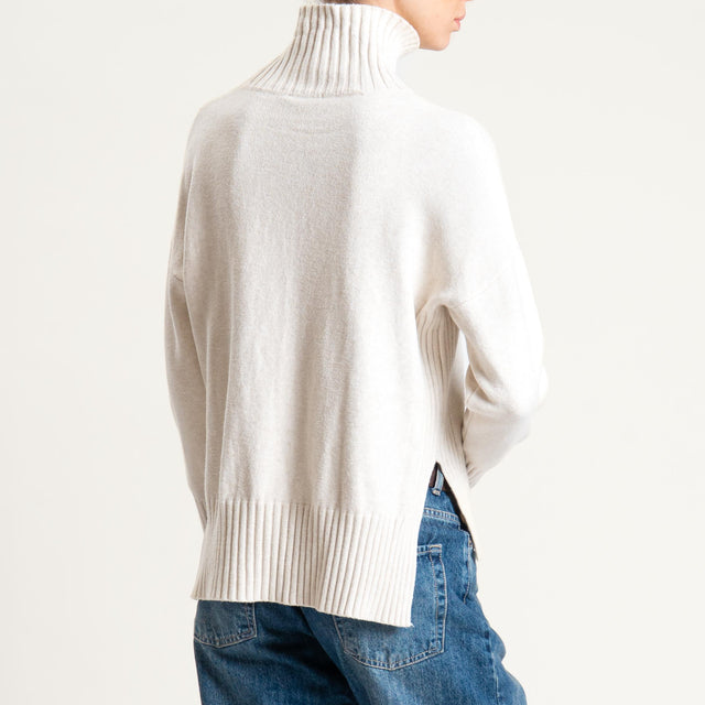 Zeroassoluto-Maglia collo montato bordi a coste - gesso