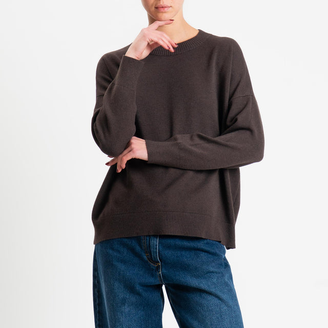 Zeroassoluto-Maglia girocollo scatola - cioccolato