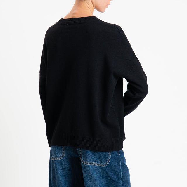 Zeroassoluto-Maglia girocollo scatola - nero