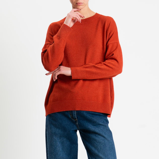 Zeroassoluto-Maglia girocollo scatola - ruggine