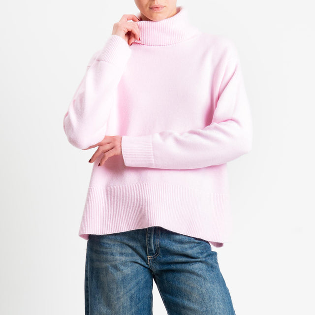 Zeroassoluto-Maglia scatola collo ad anello fondo cannolé - rosa