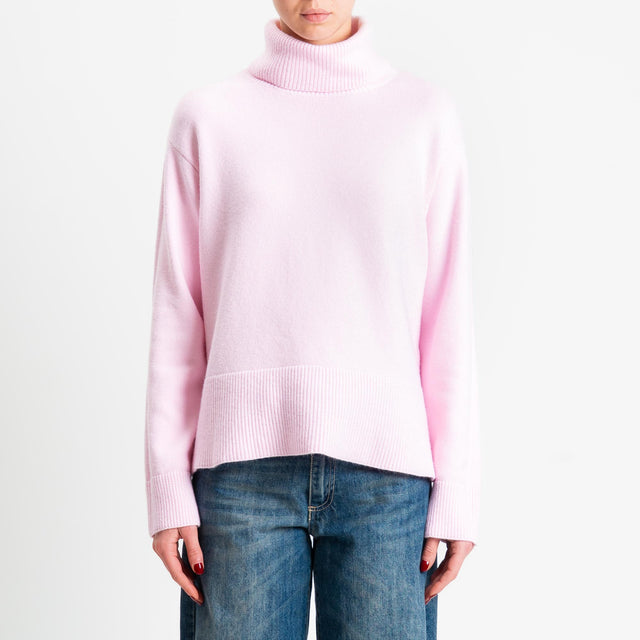 Zeroassoluto-Maglia scatola collo ad anello fondo cannolé  - rosa