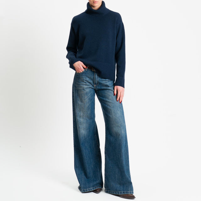 Zeroassoluto-Maglia scatola collo ad anello fondo cannolé  - blu