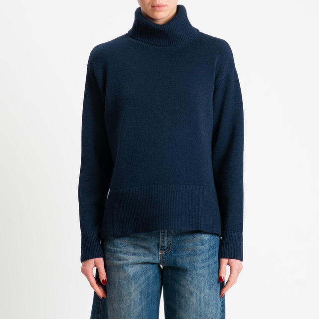 Zeroassoluto-Maglia scatola collo ad anello fondo cannolé  - blu