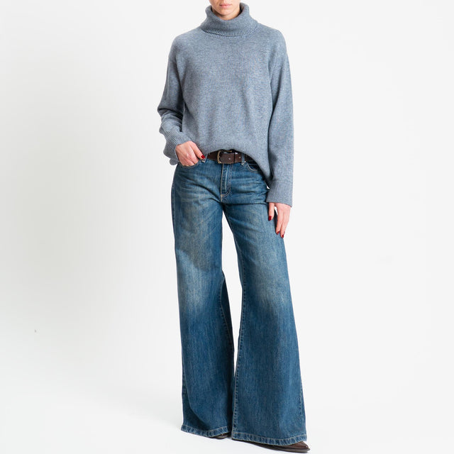 Zeroassoluto-Maglia scatola collo ad anello fondo cannolé - grigio melange