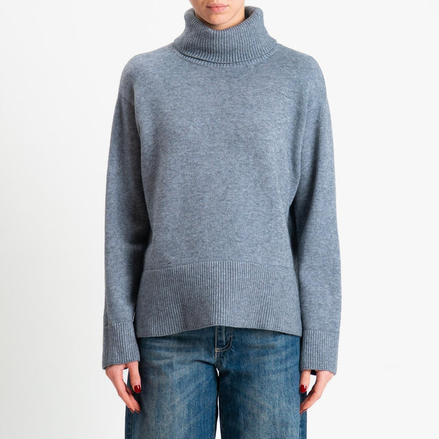 Zeroassoluto-Maglia scatola collo ad anello fondo cannolé  - grigio melange