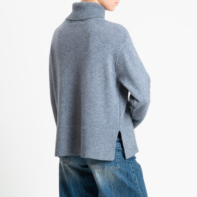 Zeroassoluto-Maglia scatola collo ad anello fondo cannolé  - grigio melange