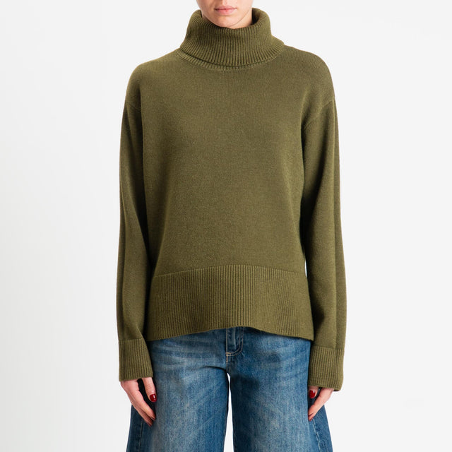 Zeroassoluto-Maglia scatola collo ad anello fondo cannolé  - olio