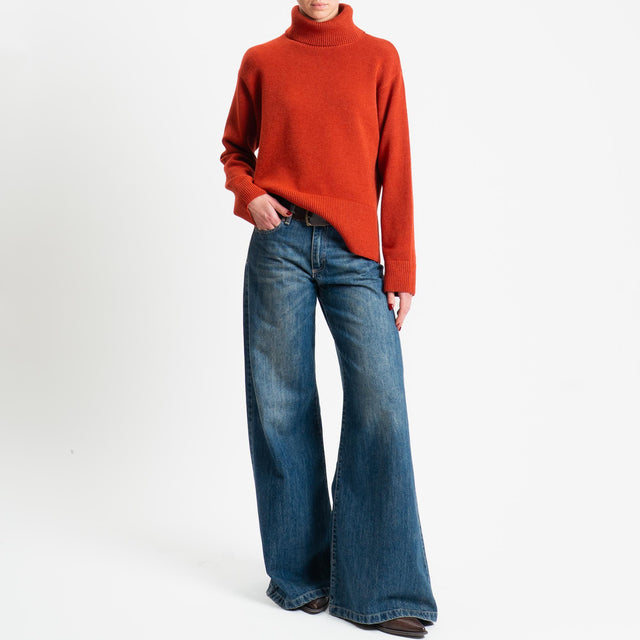 Zeroassoluto-Maglia scatola collo ad anello fondo cannolé  - ruggine