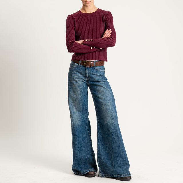 Zeroassoluto-Maglia crop coste con bottoni dorati - Bordeaux