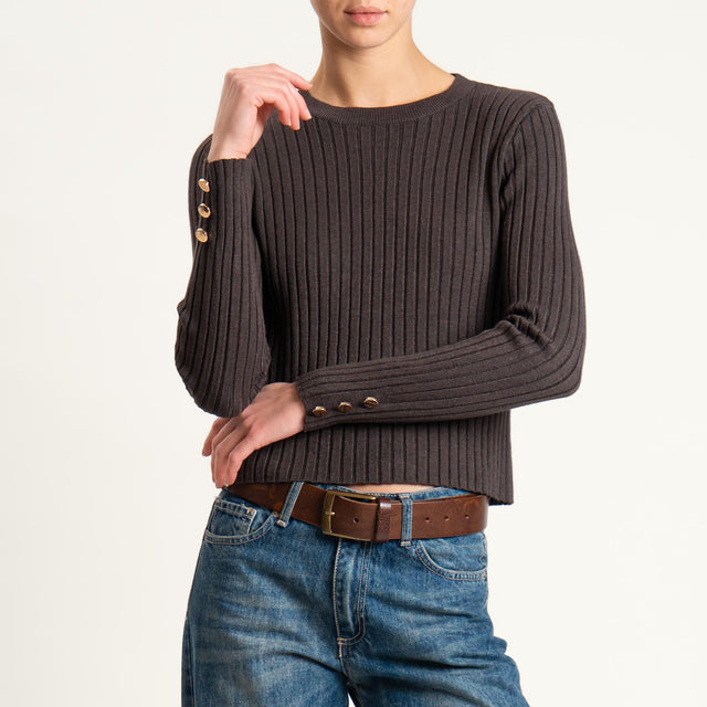Zeroassoluto-Maglia crop coste con bottoni dorati - cioccolato