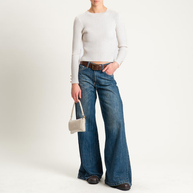 Zeroassoluto-Maglia crop coste con bottoni dorati - gesso