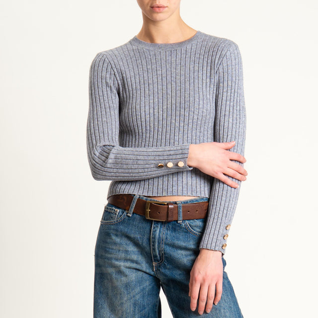 Zeroassoluto-Maglia crop coste con bottoni dorati - grigio melange