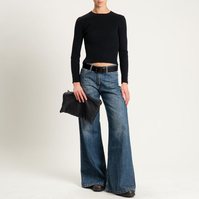 Zeroassoluto-Maglia crop coste con bottoni dorati - nero