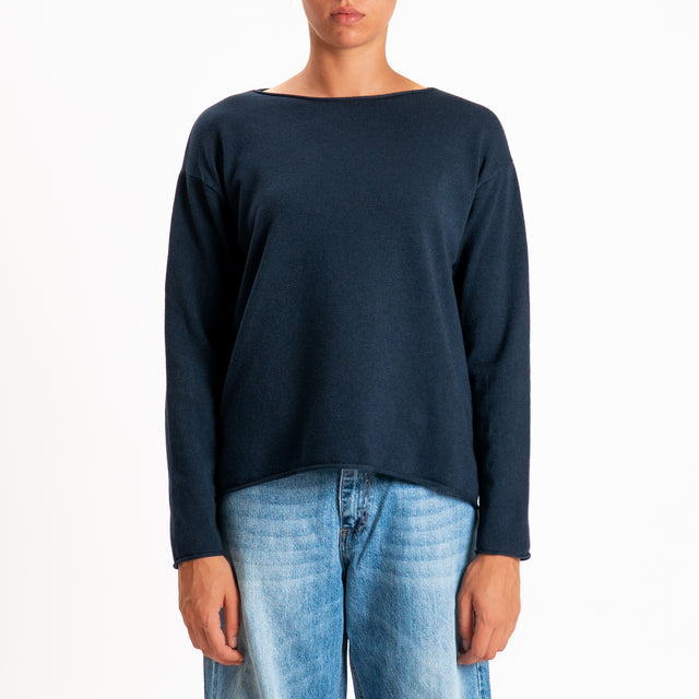 Zeroassoluto-Maglia girocollo spacchi laterali - blu