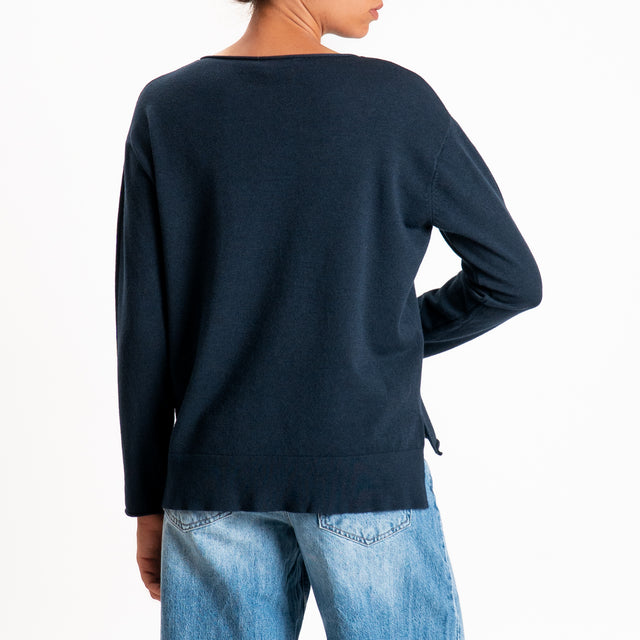 Zeroassoluto-Maglia girocollo spacchi laterali - blu