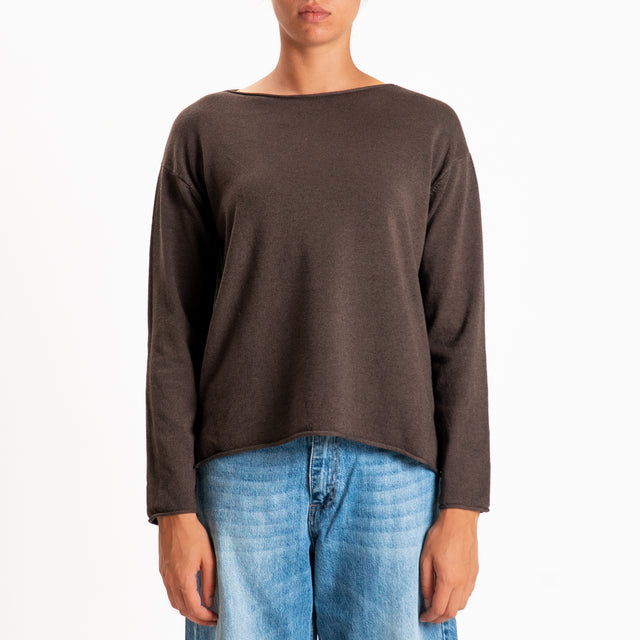 Zeroassoluto-Maglia girocollo spacchi laterali - choco