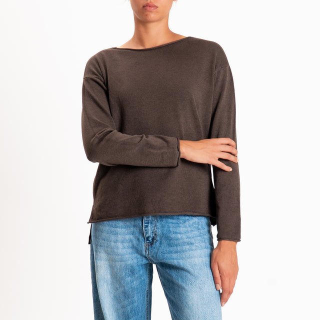 Zeroassoluto-Maglia girocollo spacchi laterali - choco