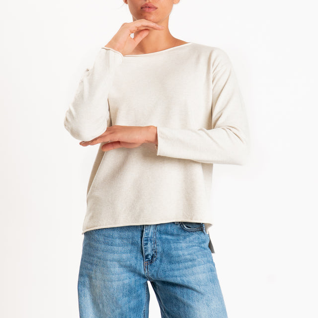Zeroassoluto-Maglia girocollo spacchi laterali - gesso