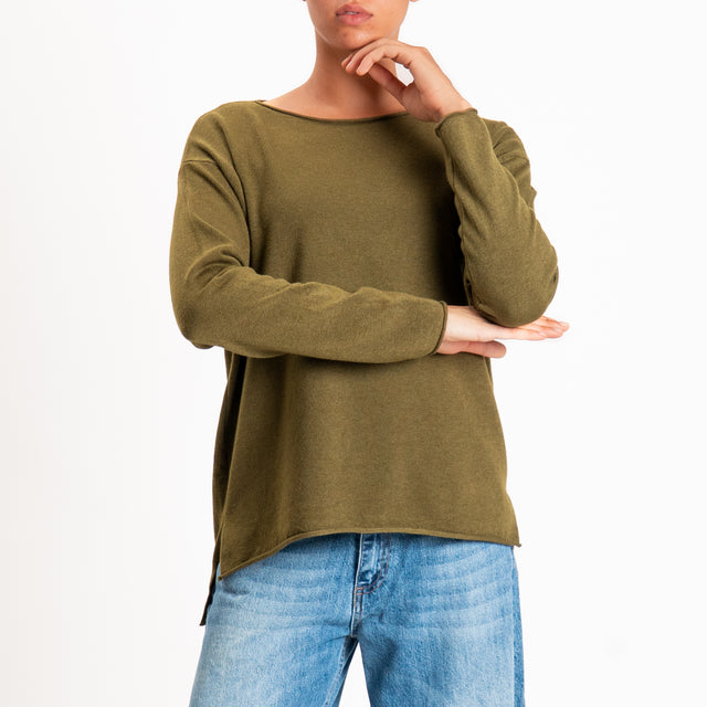 Zeroassoluto-Maglia girocollo spacchi laterali - militare