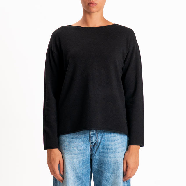 Zeroassoluto-Maglia girocollo spacchi laterali - nero