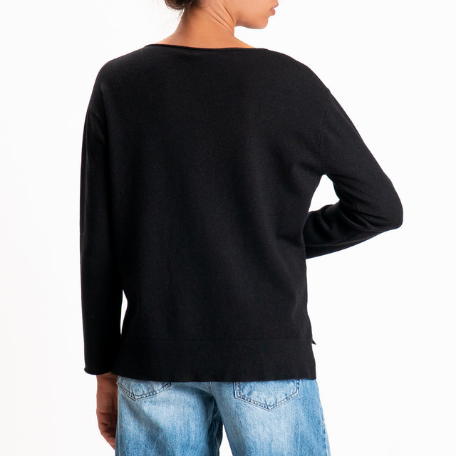 Zeroassoluto-Maglia girocollo spacchi laterali - nero