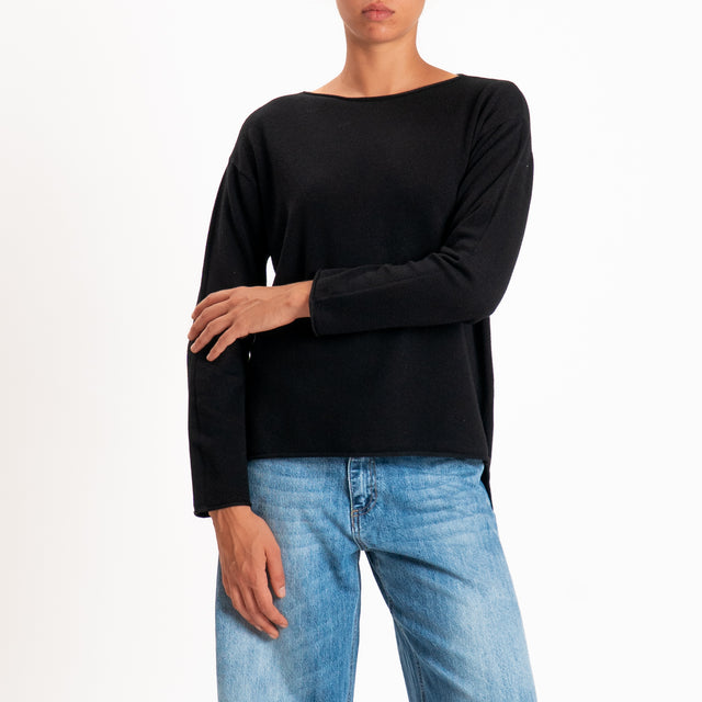 Zeroassoluto-Maglia girocollo spacchi laterali - nero