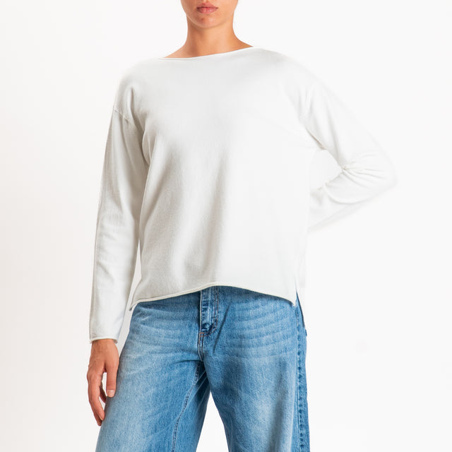 Zeroassoluto-Maglia girocollo spacchi laterali - panna