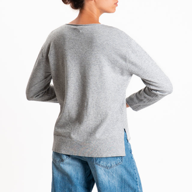 Zeroassoluto-Maglia girocollo spacchi laterali - perla