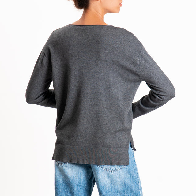 Zeroassoluto-Maglia girocollo spacchi laterali - piombo
