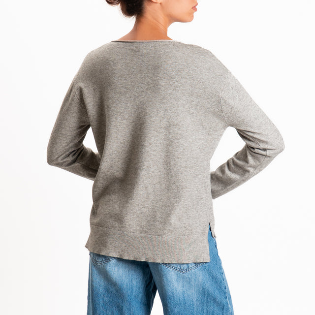 Zeroassoluto-Maglia girocollo spacchi laterali - stone