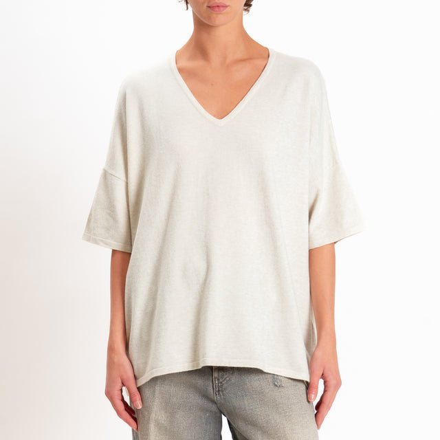 Zeroassoluto-Maglia over scollo a v - gesso