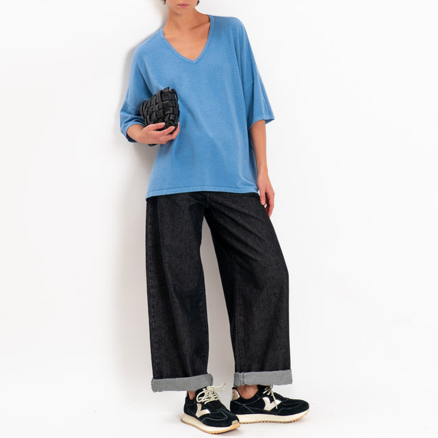 Zeroassoluto-Maglia over scollo a v - jeans