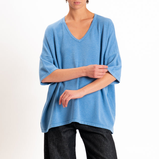 Zeroassoluto-Maglia over scollo a v - jeans