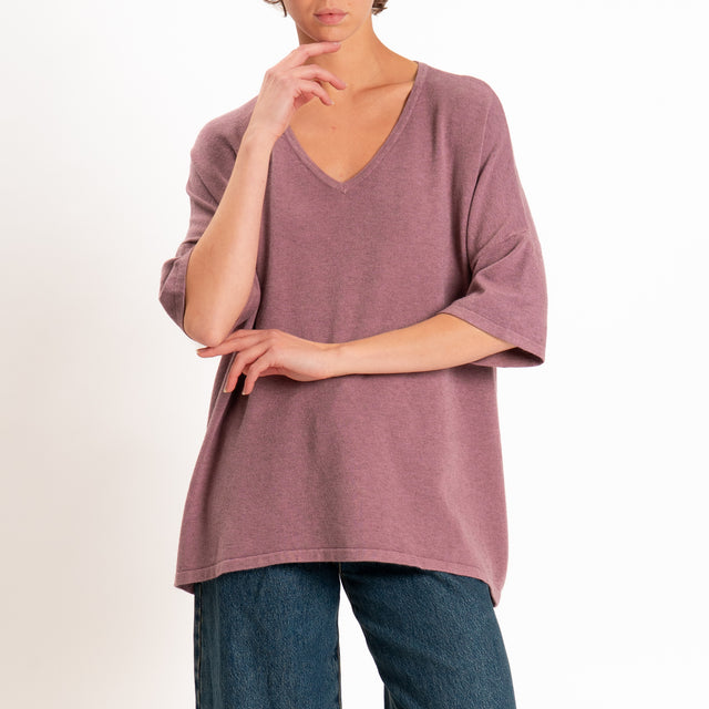Zeroassoluto-Maglia over scollo a v - mauve