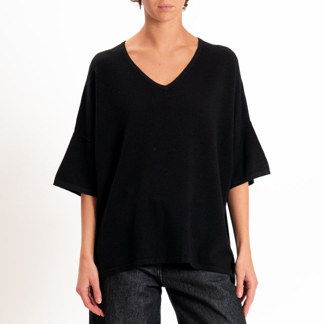 Zeroassoluto-Maglia over scollo a v - nero