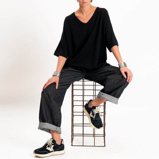 Zeroassoluto-Maglia over scollo a v - nero