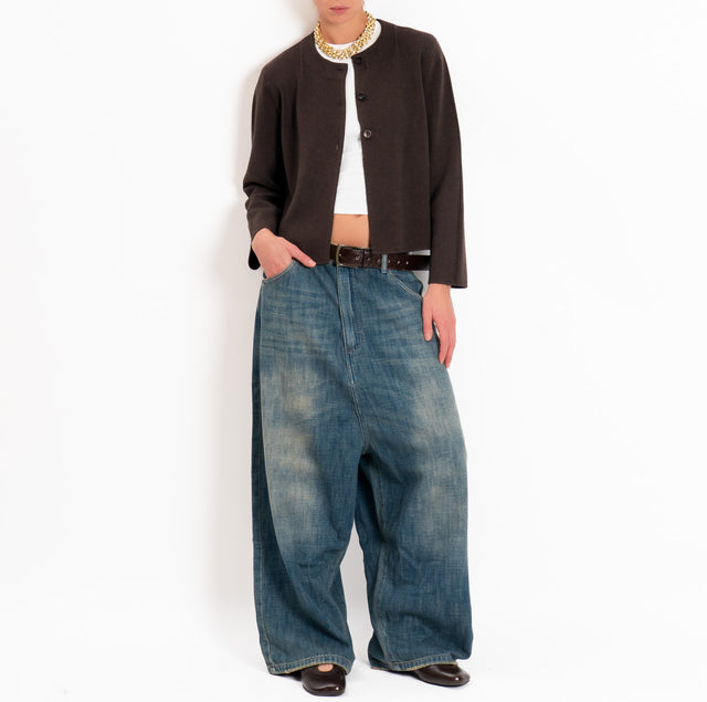 Zeroassoluto-Cardigan doppio filo tre bottoni - choco