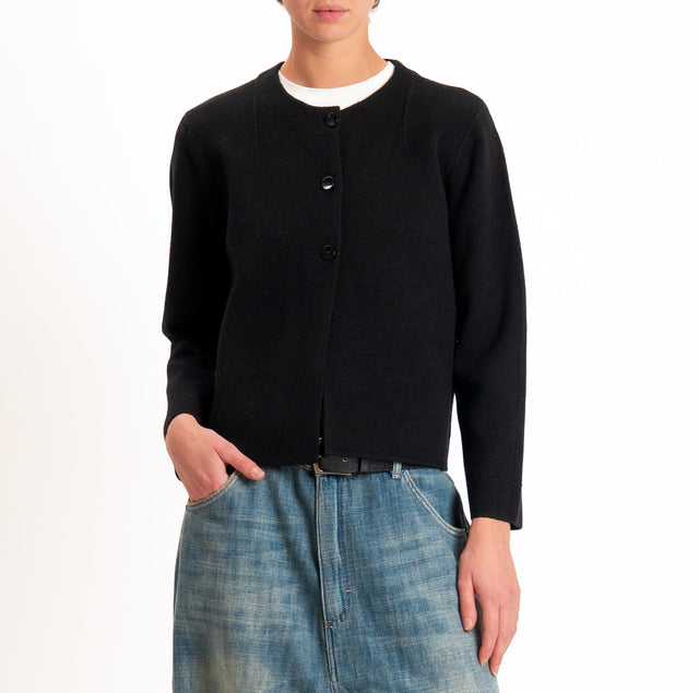 Zeroassoluto-Cardigan doppio filo tre bottoni - nero