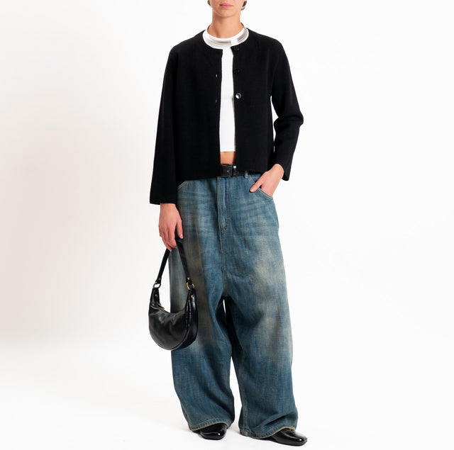 Zeroassoluto-Cardigan doppio filo tre bottoni - nero