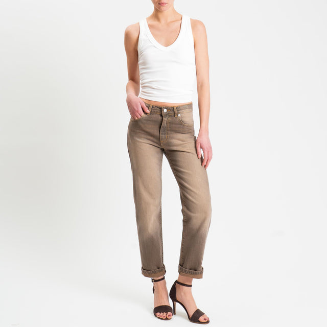 Zeroassoluto-Jeans TAIF straight fit stone washed - moka