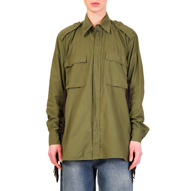 Zeroassoluto-Camicia over con frange genuine leather - militare/moro