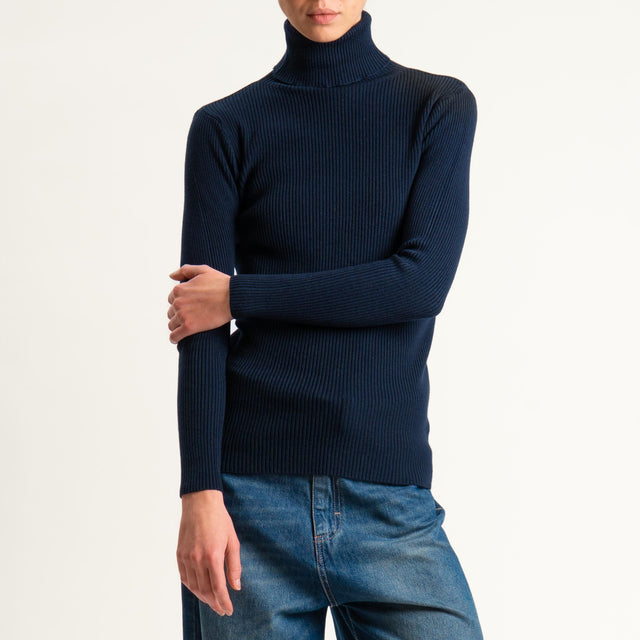 Zeroassoluto-Maglia collo alto a costine - blu
